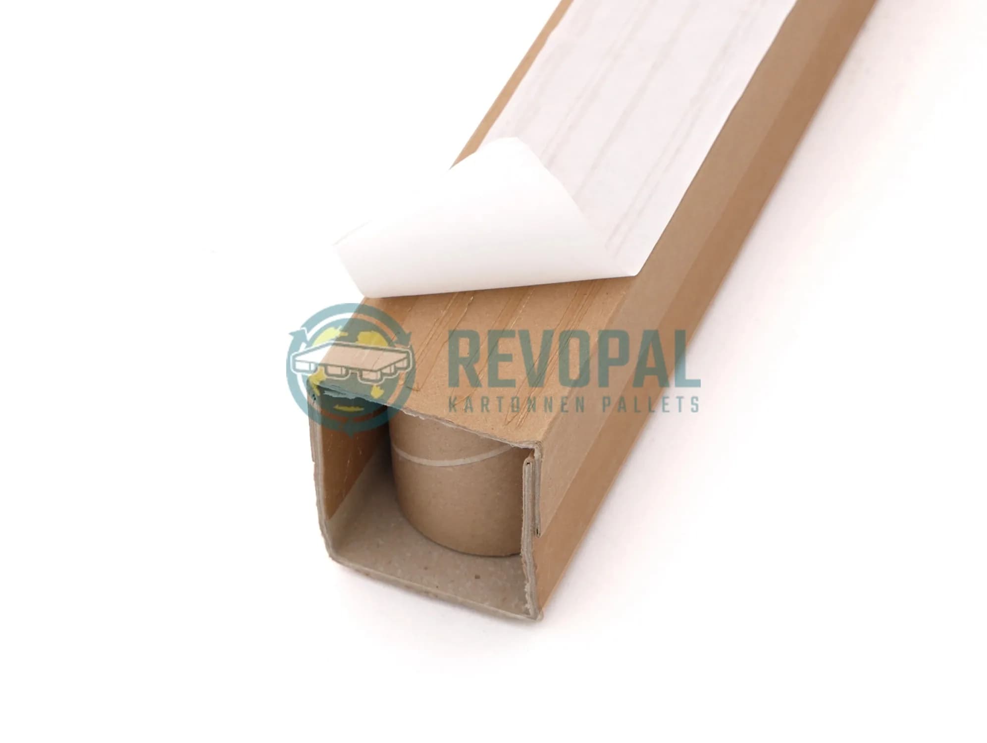 Cardboard tube foot with self-adhesive, the backing partly peeled off